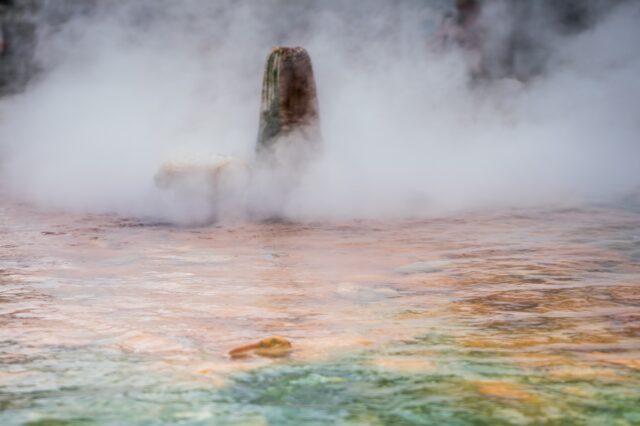 The boiling hot water from the natural hot springs in Karlovy Vary.