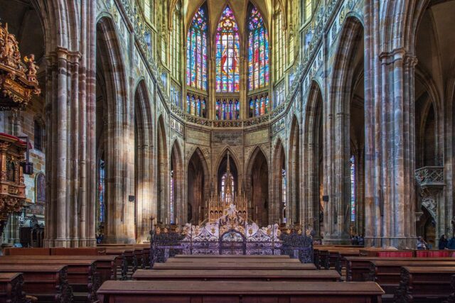 The inside of the St. Vitus Cathedral in the Prague Castle