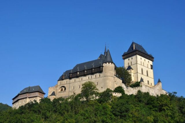 The towering walls of Karlštejn Castle were built to protect royal jewels and relics.