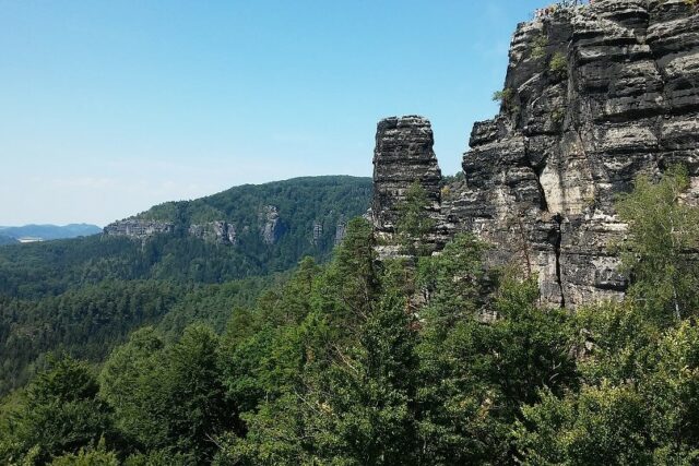 Sandstone stacks in Cesky Raj, Bohemian Switzerland.