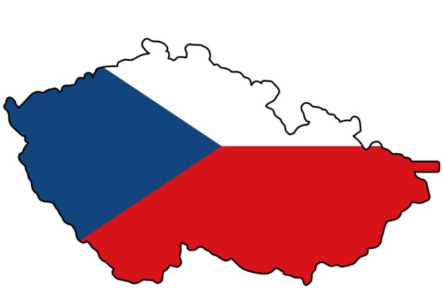The Czech flag within a map of the Czech Republic.
