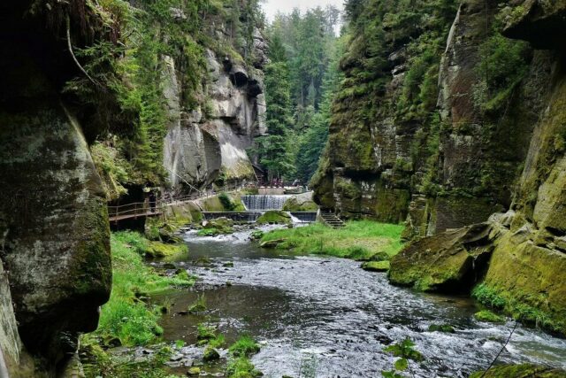 The Hrensko Gorge in Bohemian Switzerland, Cesky Raj, northern Czech Republic.