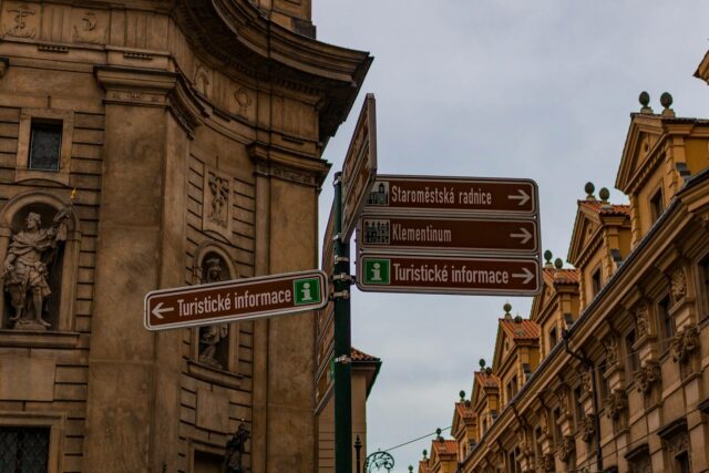 A street sign in Prague, in Czech.