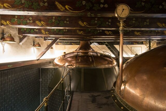 Copper beer tanks at U Fleku Bar and Restaurant in Prague, the oldest brewery in Prague.